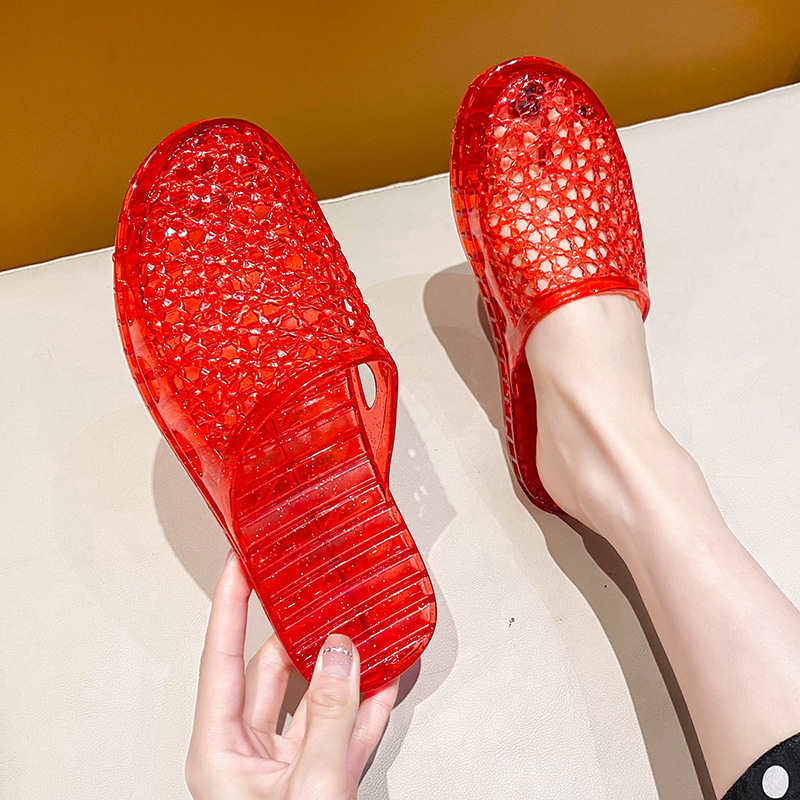 Plastic slippers women's thick-soled Internet celebrity summer new all-match non-slip slip-on Crystal half closed toe sandals soft Plastic slippers women's thick-soled Internet celebrity summer new all-match non-slip slip-on Crystal half closed toe sandals soft