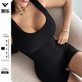 夏季肩带紧身连体瑜伽服健身服螺纹连体短裤舞蹈运动瑜伽连体衣
