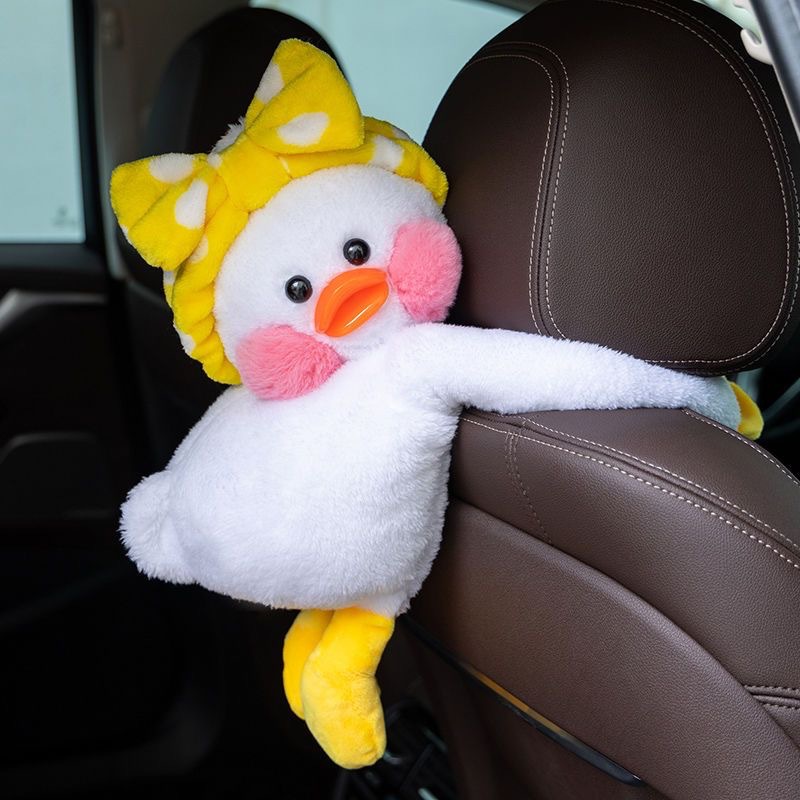 Lindo coche de dibujos animados caja apoyabrazos caja de pañuelos coche creativo colgando caja de pañuelos silla asiento trasero bolsa de tejido