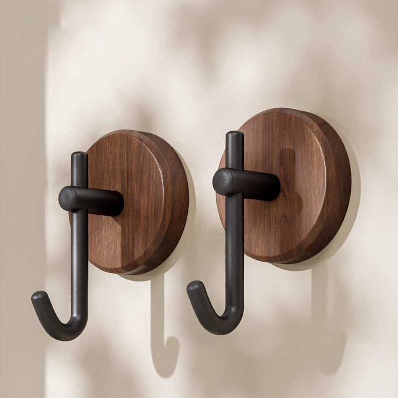 Walnut Wood Hook, No-Drill, Strong Load-Bearing, Traceless, Door-Hanging Clothes Hook, Bathroom Wall-Mounted Towel Adhesive Hook Walnut Wood Hook, No-Drill, Strong Load-Bearing, Traceless, Door-Hanging Clothes Hook, Bathroom Wall-Mounted Towel Adhesive Hook