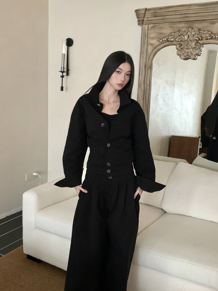 GraceChic GraceChic Autumn Hepburn Style "Urban Elite" Crisp Texture Waist-Cinching Short Shirt And Pleated Wide-Leg Straight Pants Set_voghion.com