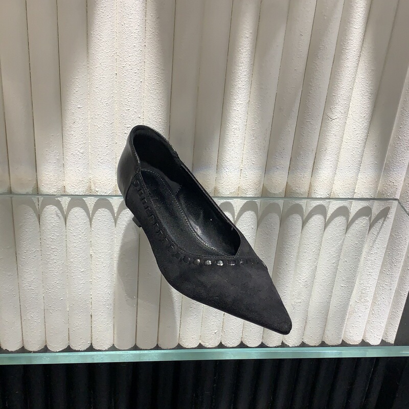 尖头高跟鞋单鞋女2025新款鞋子秋季女鞋浅口黑色低跟一脚蹬工作鞋|undefined