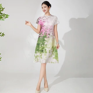 高品质大牌夏季新款宽松印花旗袍a字裙显瘦度假风旅游三宅连衣裙