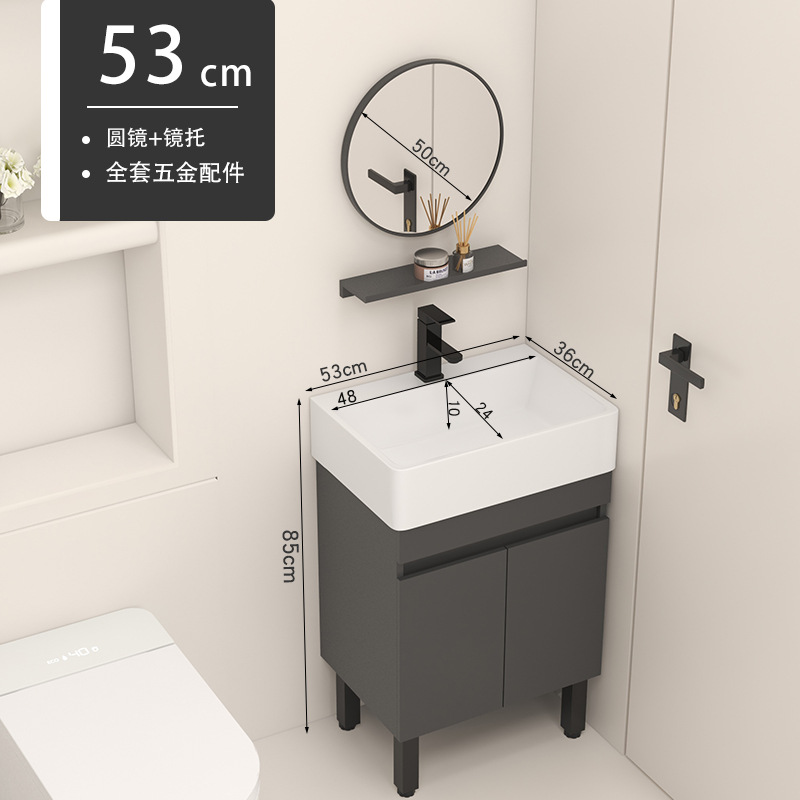 5336 Gabinete de piso gris + agua + grifo + espejo circular