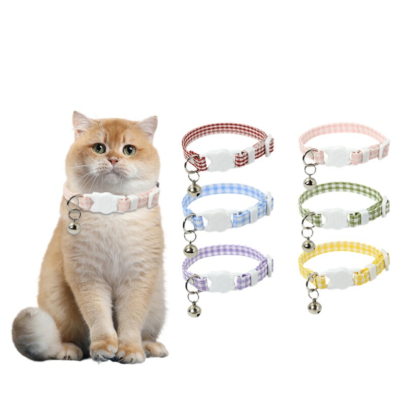 严选猫咪项圈格子插扣猫项圈可调节宠物脖圈带铃铛小狗狗宠物用品|undefined
