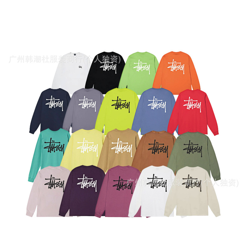 The original standard cross-border new tide brand stu tour classic letter printing crew neck long sleeve T-shirt a generation of hair