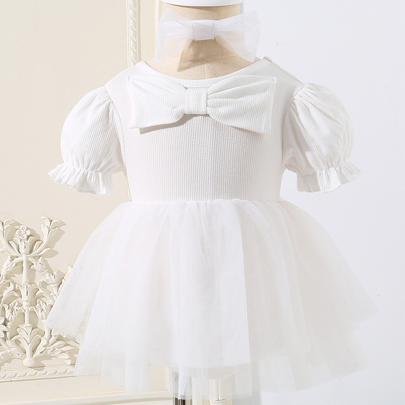 화이트 버블 보타이 드레스