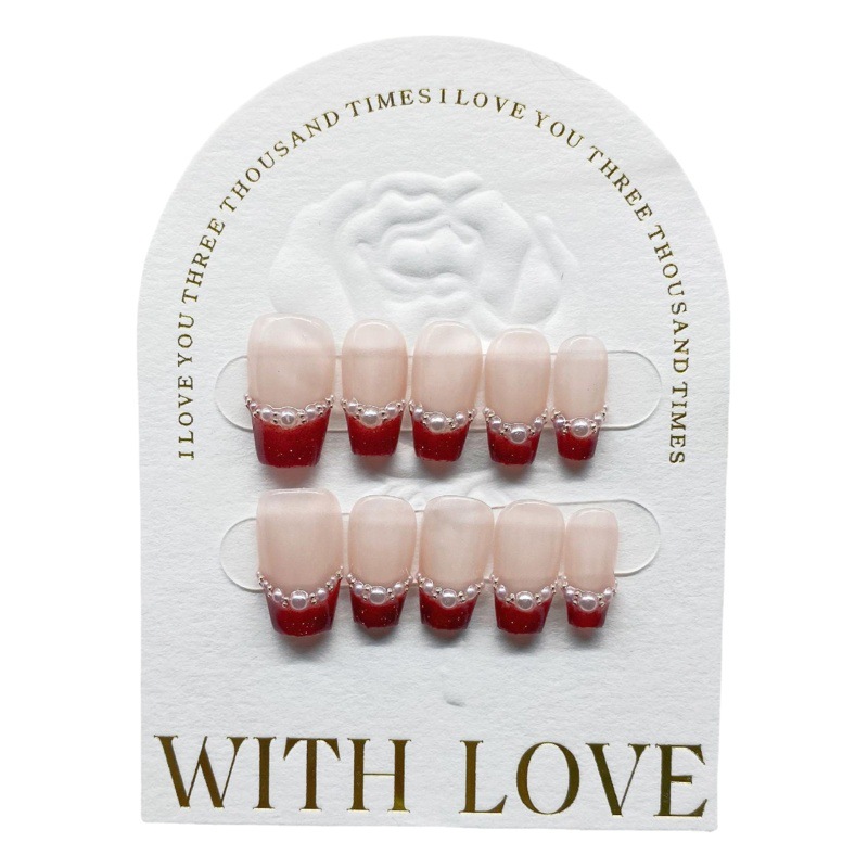 Hecho a mano de fototerapia manicura venta al por mayor Yi dedo desgaste uñas rojo francés etiqueta engomada del clavo las mujeres embarazadas pueden usar parche de uñas