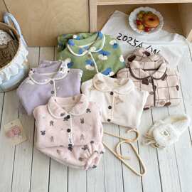 秋冬儿童家居服套装新款男童加绒加厚睡衣婴儿类童装女童衣服跨境