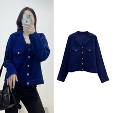 2025秋冬女装法式气质西装领单排扣毛衣女通勤针织外套长袖上衣女