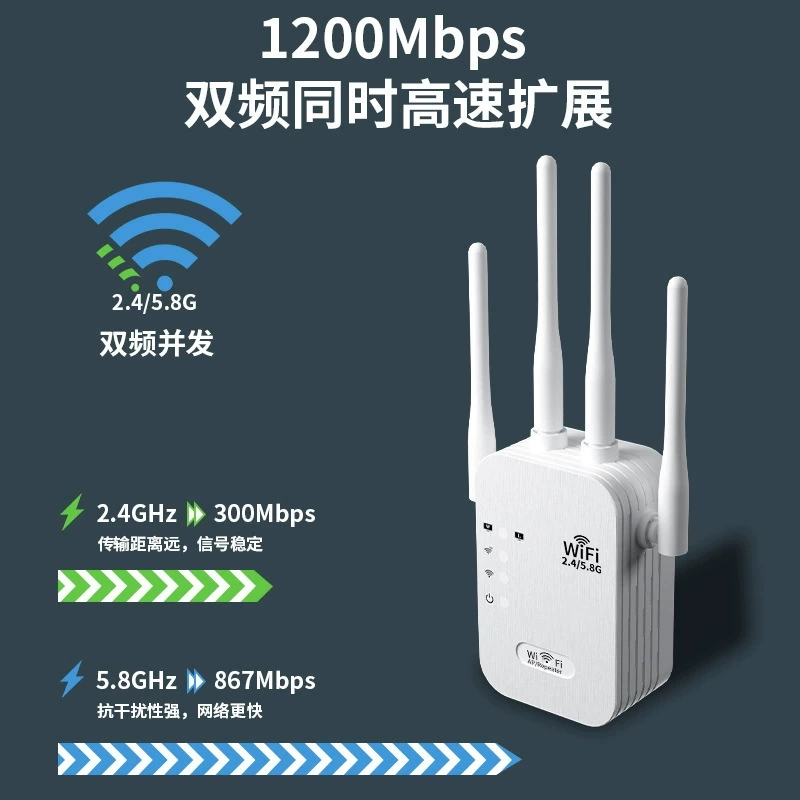 Двухдиапазонный усилитель Wi-Fi 1200 Мбит/с с антенной для расширения сети в спальне