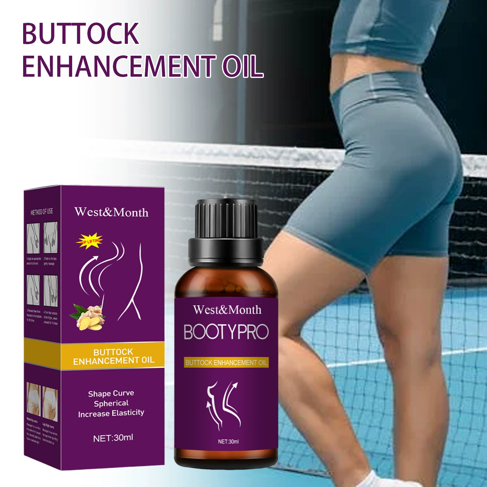 Масло для массажа West Month Hip Essential Oil, подтягивающее, укрепляющее кожу, моделирующее линии тела.