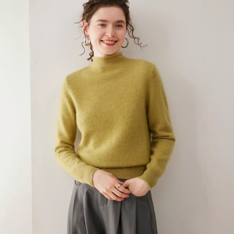 New Autumn and Winter Women's Cashmere Sweater, Thickened Half-High Rolled Collar, Loose Casual Sweater, Large Size Knitted Base Layer