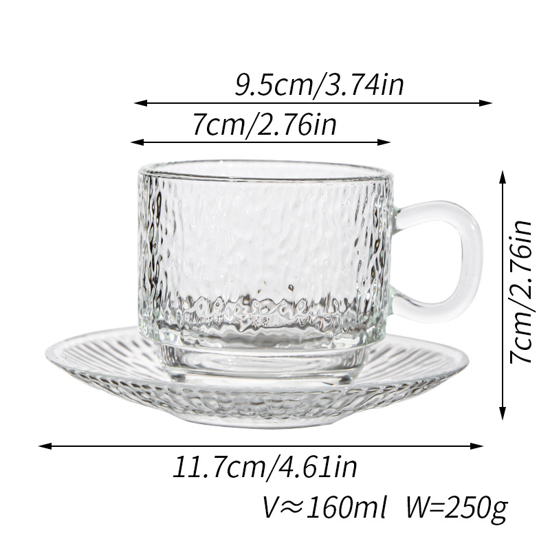 Taza de café americana transfronteriza de alto valor Taza de vidrio Diseño de plato Té de la tarde de sentido avanzado Taza de vidrio con leche condensado