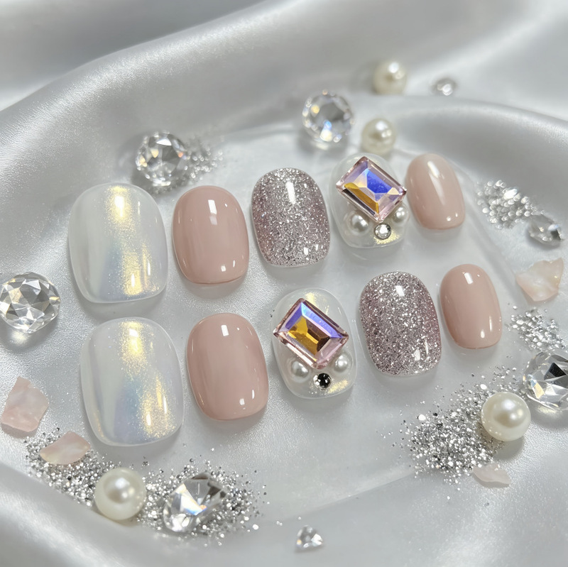 Aurora Flowing Gold Square Diamond Dazzling Color Nail Tips, Simple and High-End Handmade Wearable Nails, Short Style, Flashy and Brightening Aurora Flowing Gold Square Diamond Dazzling Color Nail Tips, Simple and High-End Handmade Wearable Nails, Short Style, Flashy and Brightening