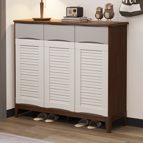 Nordic solid wood three-door shoe cabinet home entrance entrance cabinet modern minimalist living room large capacity storage cabinet