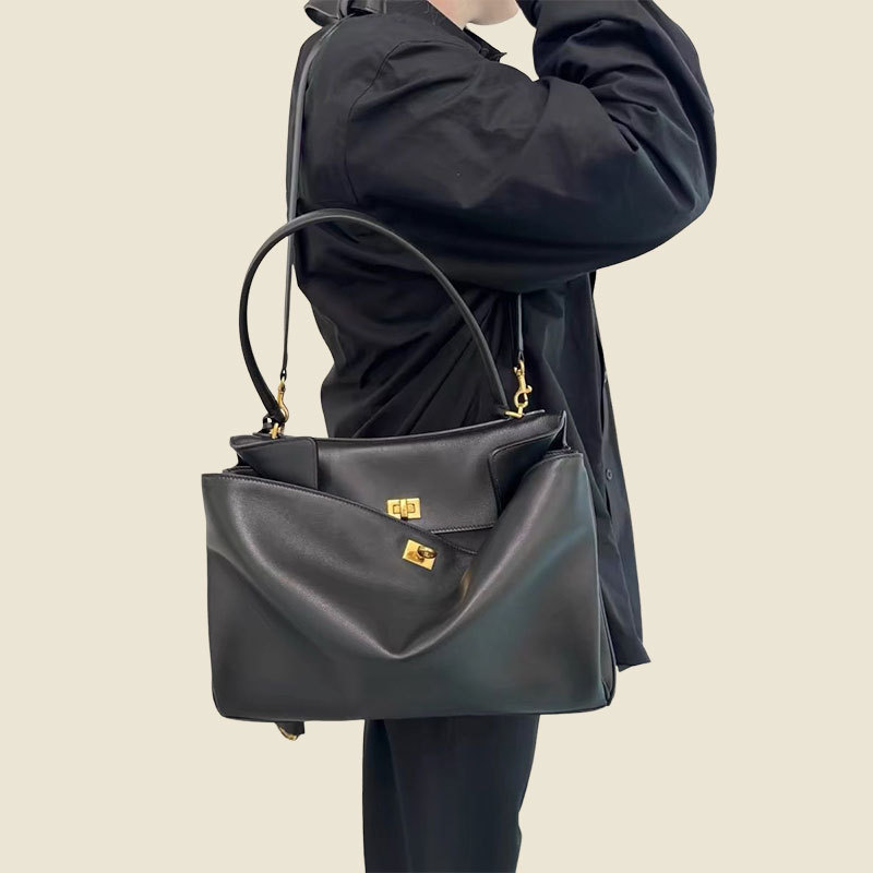 25 New Roden Lock Tote Bag Large Capacity Relaxed Neutral Kelly Bag Genuine Leather Crossbody Shoulder Bag