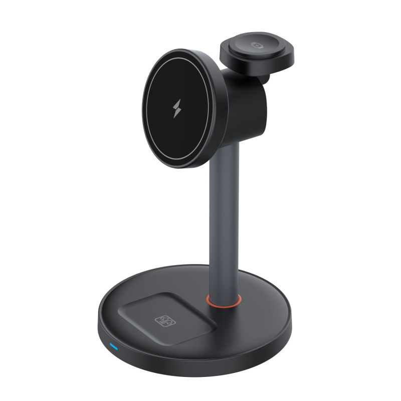 3-in-1 vertical magnetic wireless charger, phone, watch, and earphone charging stand, desktop fast charger, compatible with Apple devices