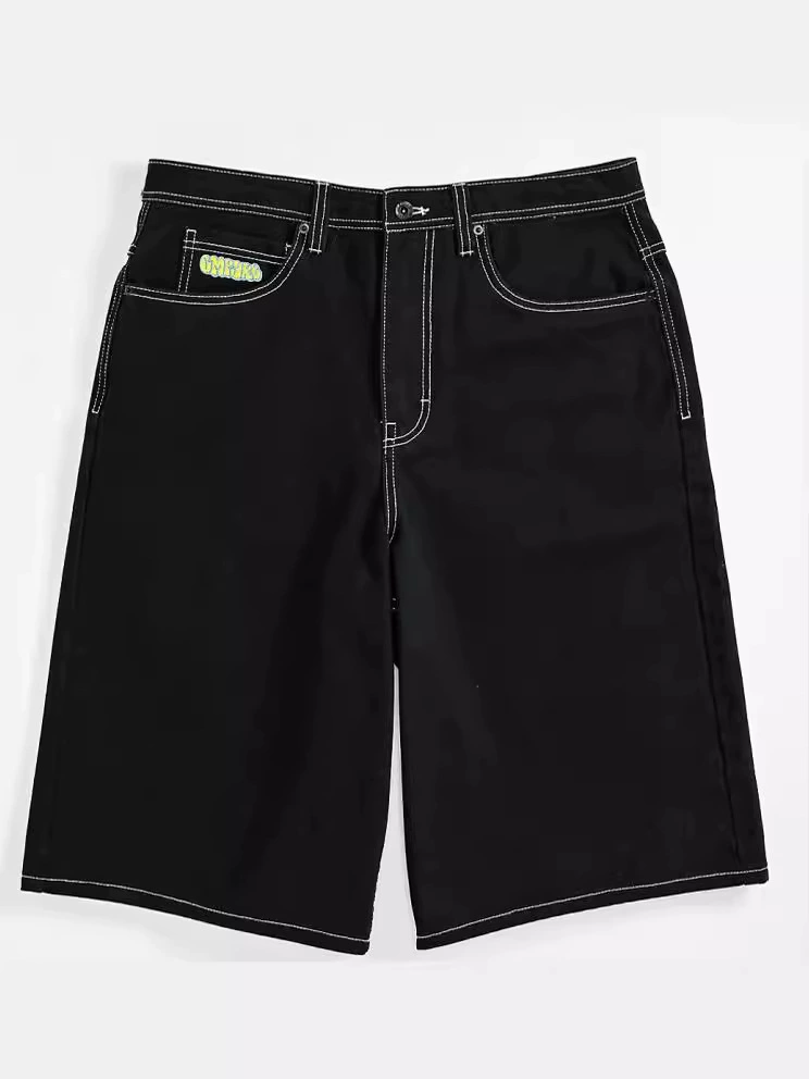 Шорты скейтерские (Empyre Denim) — свободный крой, вышивка, чёрные, S–2XL