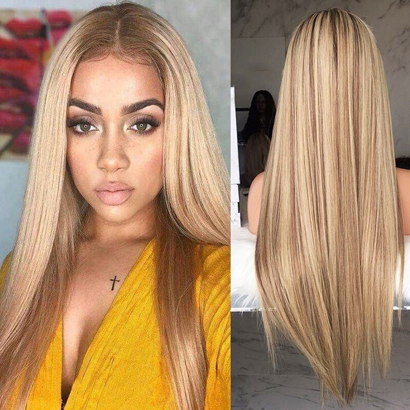 New Cross-Border European and American Fashion Natural Wig, Long Straight Hair with Middle Parting, Front Lace 13*4 Full Head Wig
