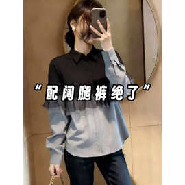 【仅用于产品展示勿拍】-不规则网纱撞色假两件衬衫薄外套女2026