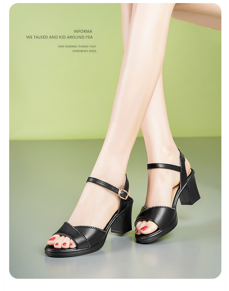 Sandal cao gót nữ hở mũi gót dày 7 cm, size lớn 41-43 — đen chi tiết 12