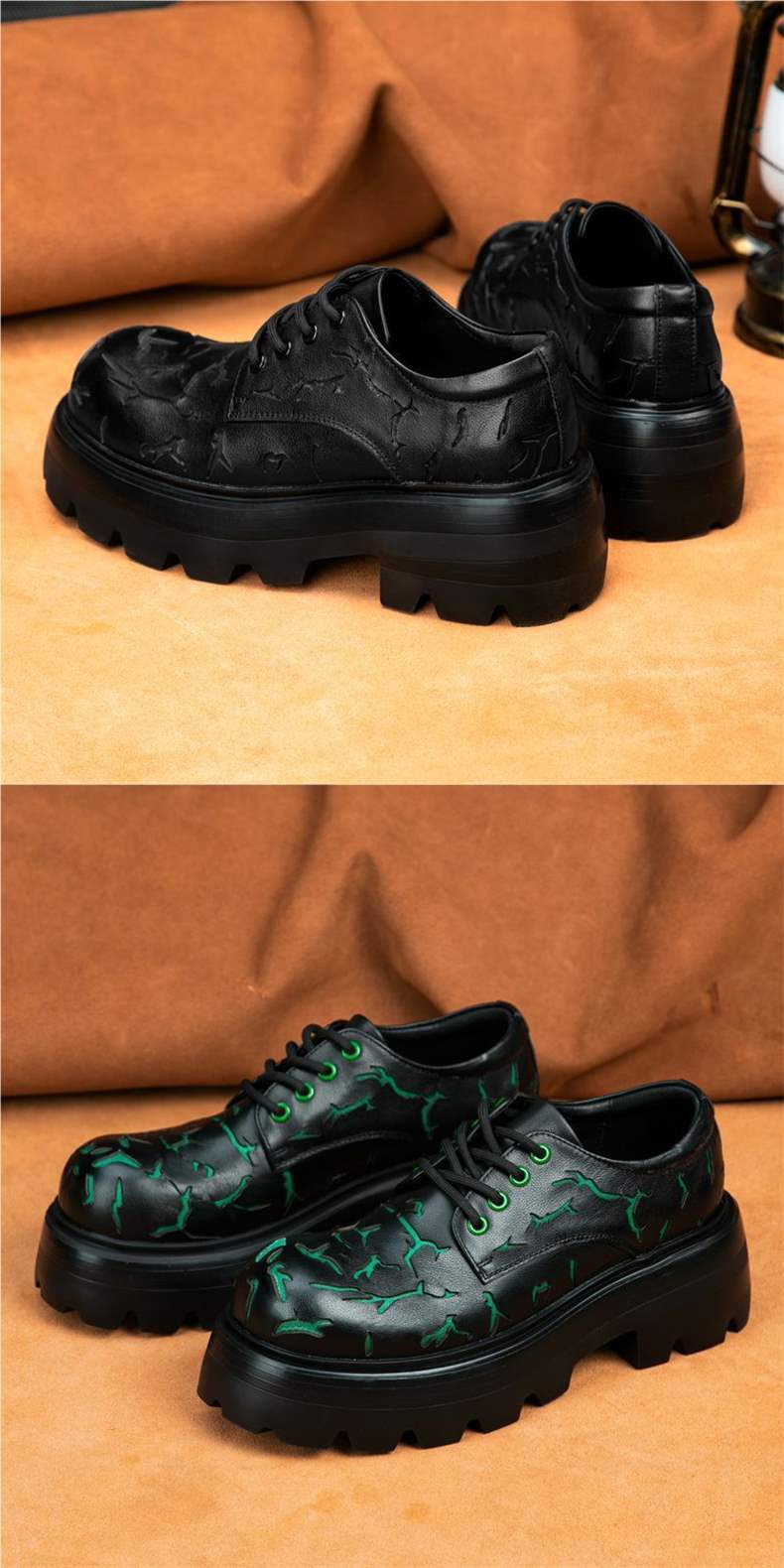 ShoeVault 2025 Neue dicke Sohlen, modische, höhenverstärkende Freizeitschuhe aus Leder, Derby-Schuhe mit Used-Look und Rissen, Herren-Boardschuhe_voghion.com