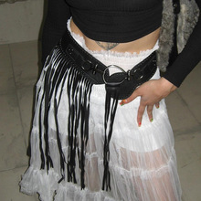波西米亚流苏千禧辣妹朋克流苏铆钉黑色皮带音乐节嬉皮士腰封装饰