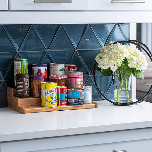 Kitchen spice rack three-layer bamboo shelf desktop multi-functional storage rack simple seasoning shelf