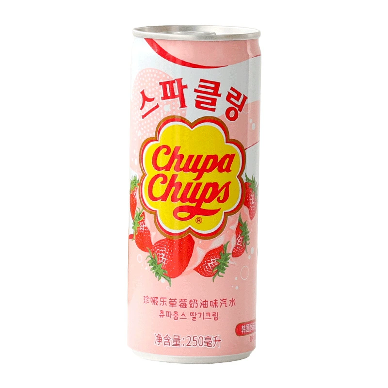 Газированный напиток (Chupa Chups) крем-клубника 250 мл, корейский стиль