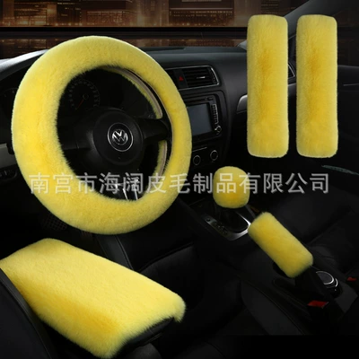 Steering wheel cover – car handle cover sheep sheared short - orange-six-piece-set-38cm