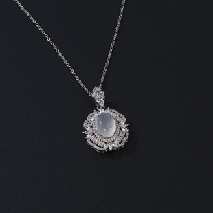 2025 New Water Foam Jade Ice Chalcedony Pendant Chinese Style Necklace Necklace Women's Clavicle Chain Light Luxury High-end Design