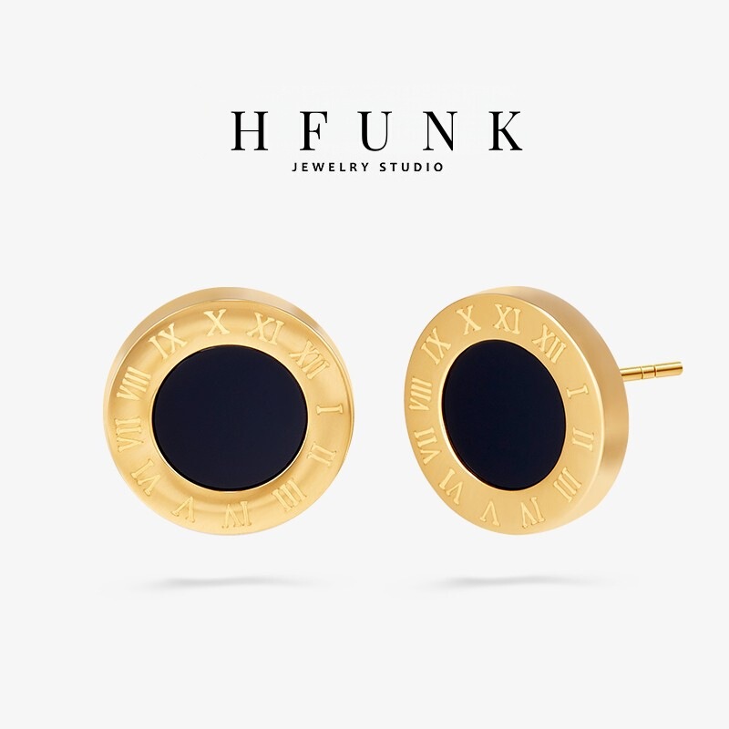 Minimalist Style Titanium Steel Non-Fading Earrings with Roman Numerals, Round Shape, Versatile, New Trendy Retro Unisex Earrings