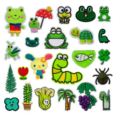 緑のシリーズのアニメのコンピュータの刺繍のカエルの緑の植の刺繍の布は熱の接着剤を貼ってアイロンをかけてdiyの服を貼り付けて補います。