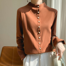 加厚双面德绒保暖衬衣开衫女秋冬新款时尚珍珠扣针织衫女抖音代发