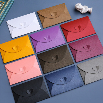 源头工厂商务邀请函西式信封精美烫金 爱心扣珠光纸彩色信封批发