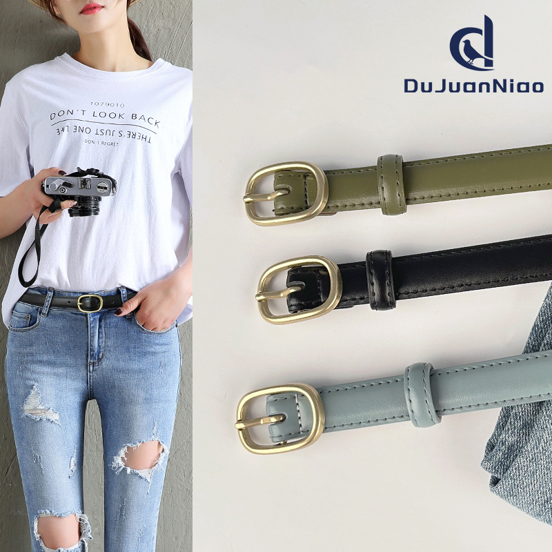 Correa delgada de cuero de las mujeres pantalones casuales pantalones vaqueros estilo coreano de moda todo partido simple de cuero de vaca cinturón de las mujeres