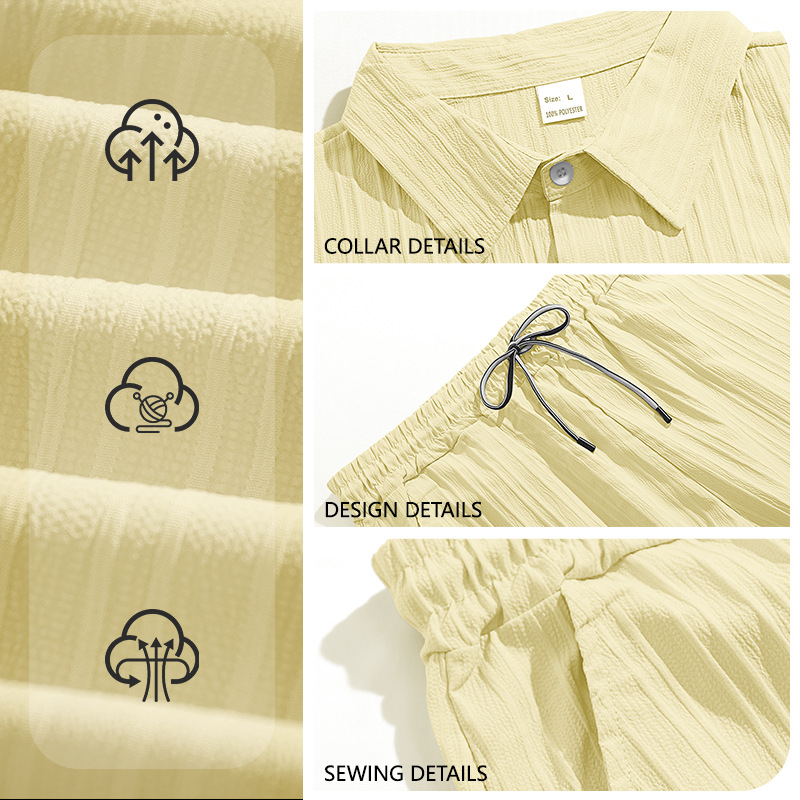 Europa y América transfronterizos verano nuevo hombre camisa de manga corta con solapa de color sólido Cardigan de negocios casual manga corta pantalones cortos