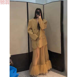 T8Y【当天发货】御姐气质高级一整套2024西装外套网纱半身裙两件