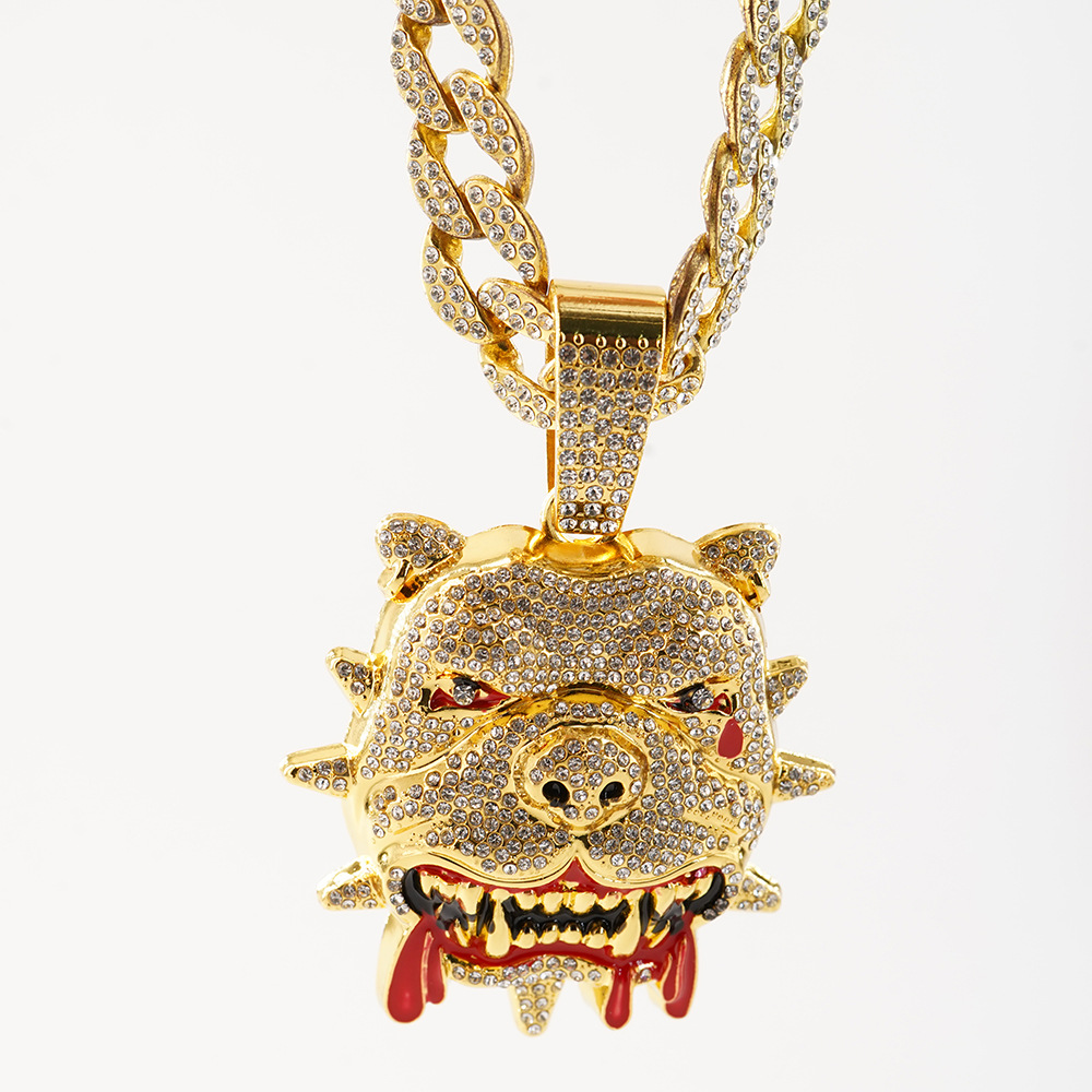 Nuevos productos transfronterizos europeos y estadounidenses Collar de venta caliente Hip Hop Bulldo Colgante Personalidad Marca de moda Animal Hip Hop Collar