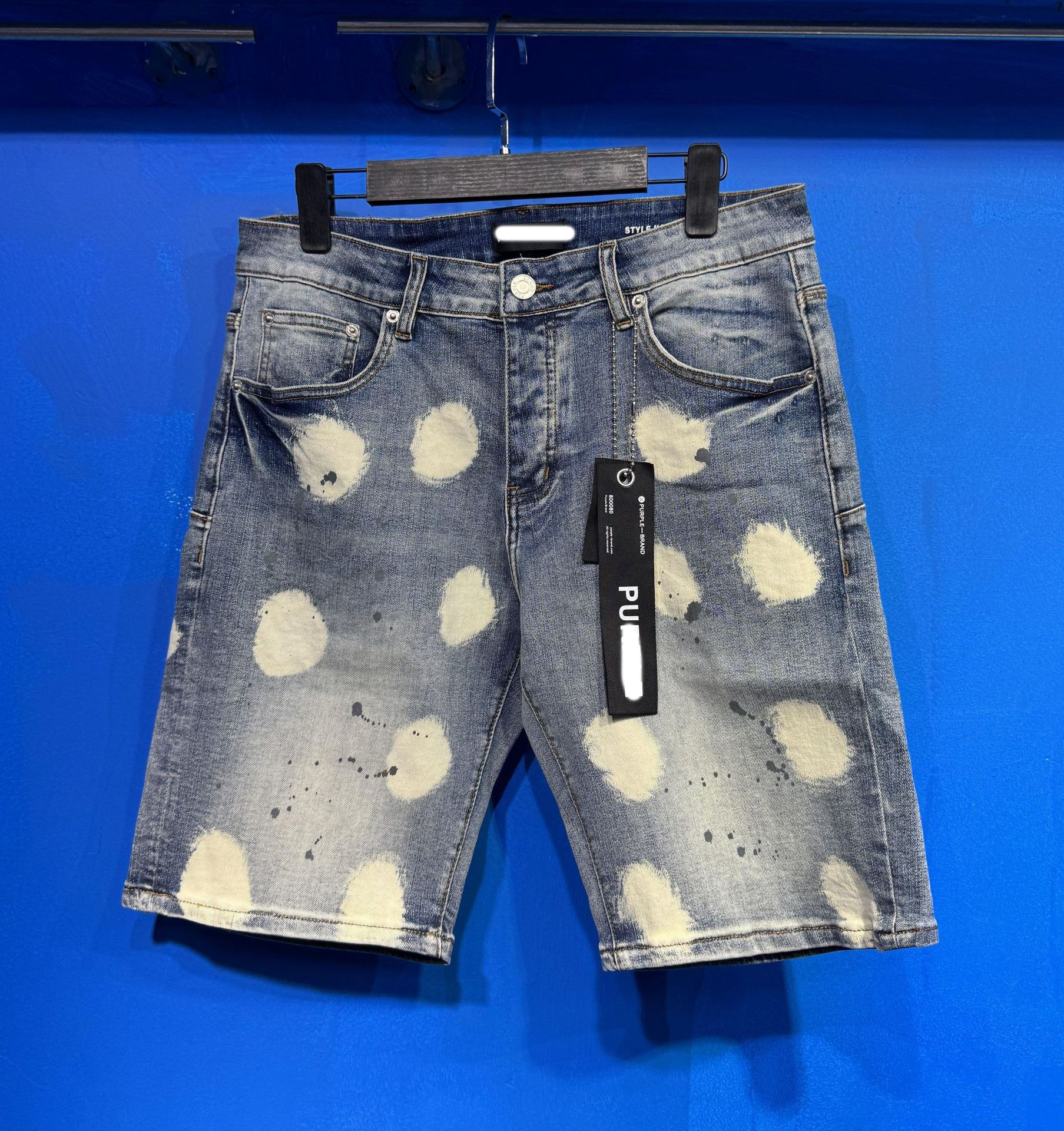 Marca de moda transfronteriza JB purple verano rectas vaqueros lavados de agua para hacer viejos agujeros vaqueros de hombre pantalones cortos de caño purple