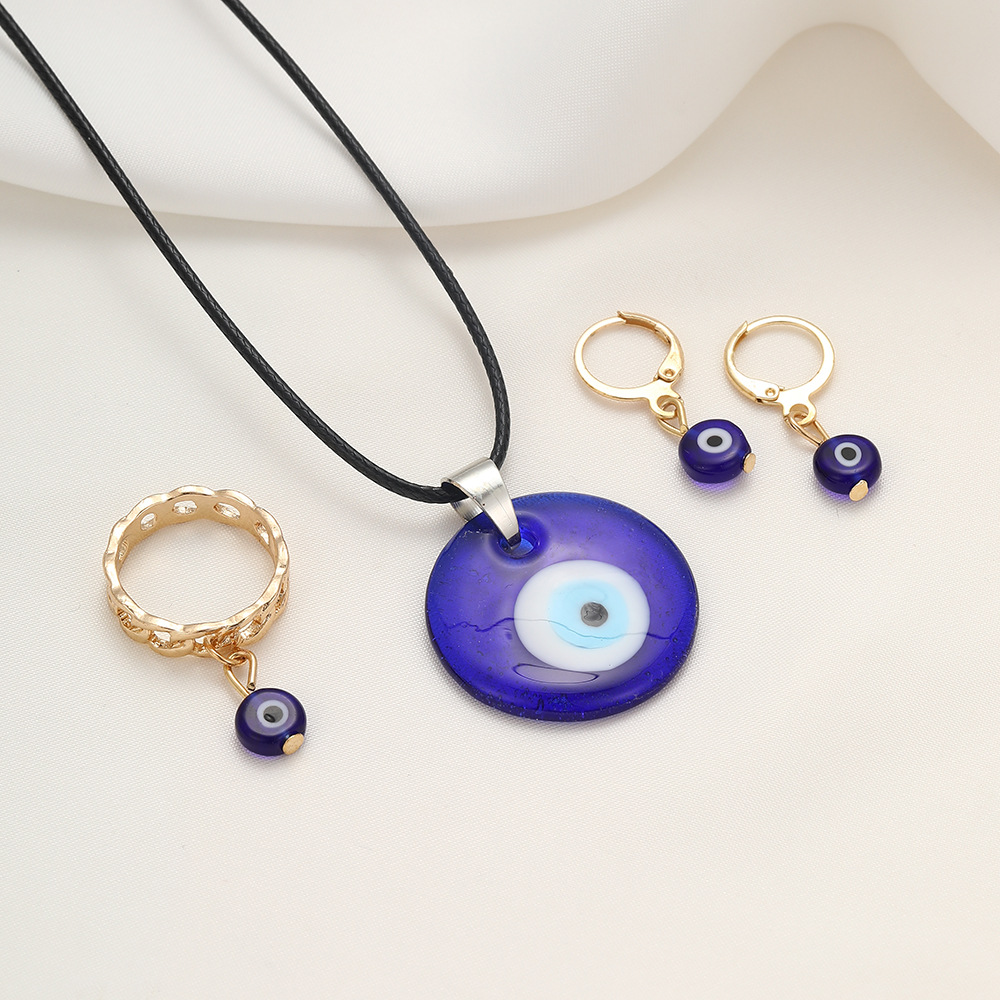 Evil Eye Jewelry Set 4-piece Necklace Earrings And Ring Suit_voghion.com