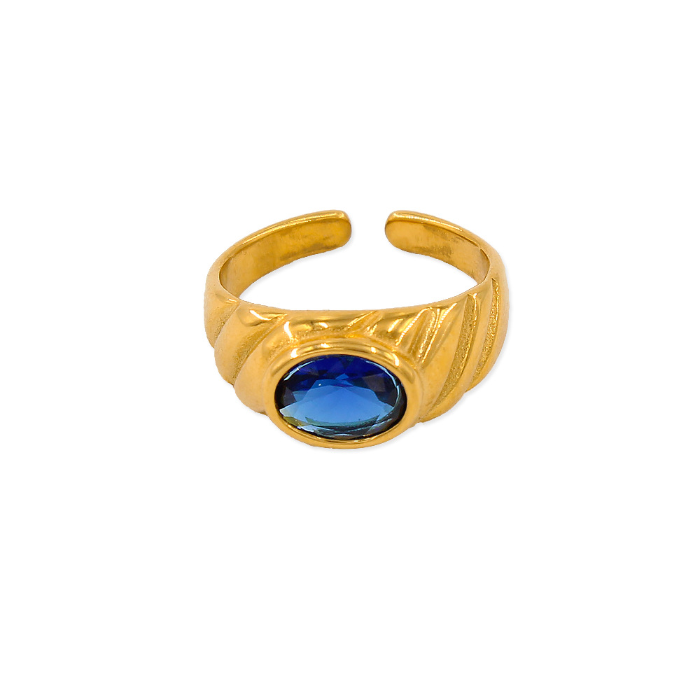 Fashion Oval Stainless Steel Plating Inlay Zircon Open Ring 1 Piece