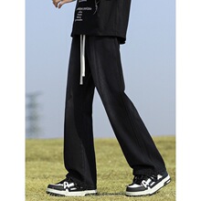 2024年夏季新款裤子男美式高街男生宽松微喇牛仔裤男款休闲长裤子