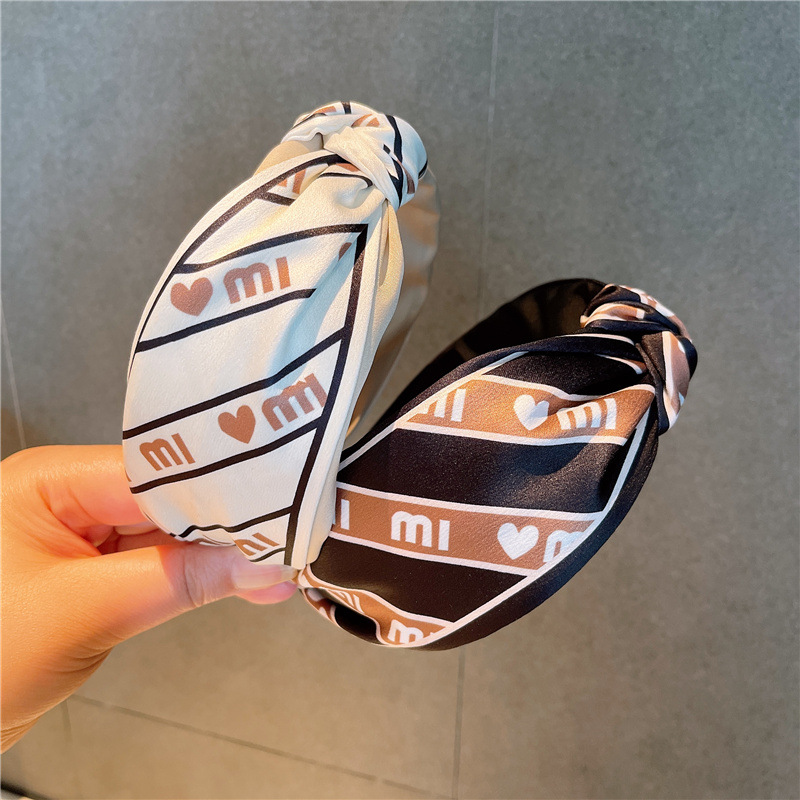 Korean Printing Color Matching Letters Twill Wide Hair Bands display picture 10