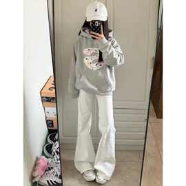 美式高街辣妹低腰微喇牛仔裤女2026开学季显瘦显高百搭遮胯拖地裤