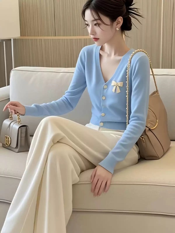 韩版甜美风针织开衫新款长袖毛衣法式慵懒宽松上衣显瘦氛围感套装|undefined