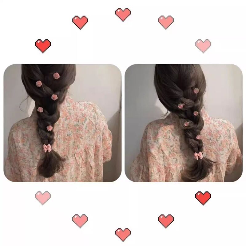 春の新鮮でかわいいピーチヘアピンインかわいい甘いリボンガールサイドクリップローズフラワークリップ|undefined