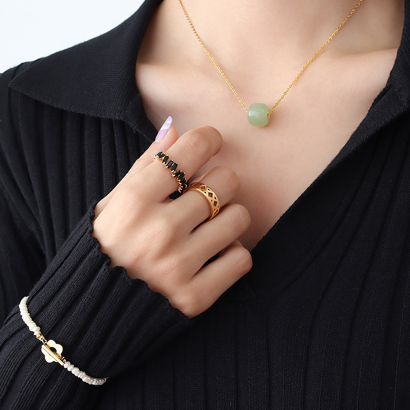 Nuevo conjunto de joyas de pulsera y collar con colgante de jade Hetian, versátil, sencillo, de estilo étnico vintage, P123-E034.