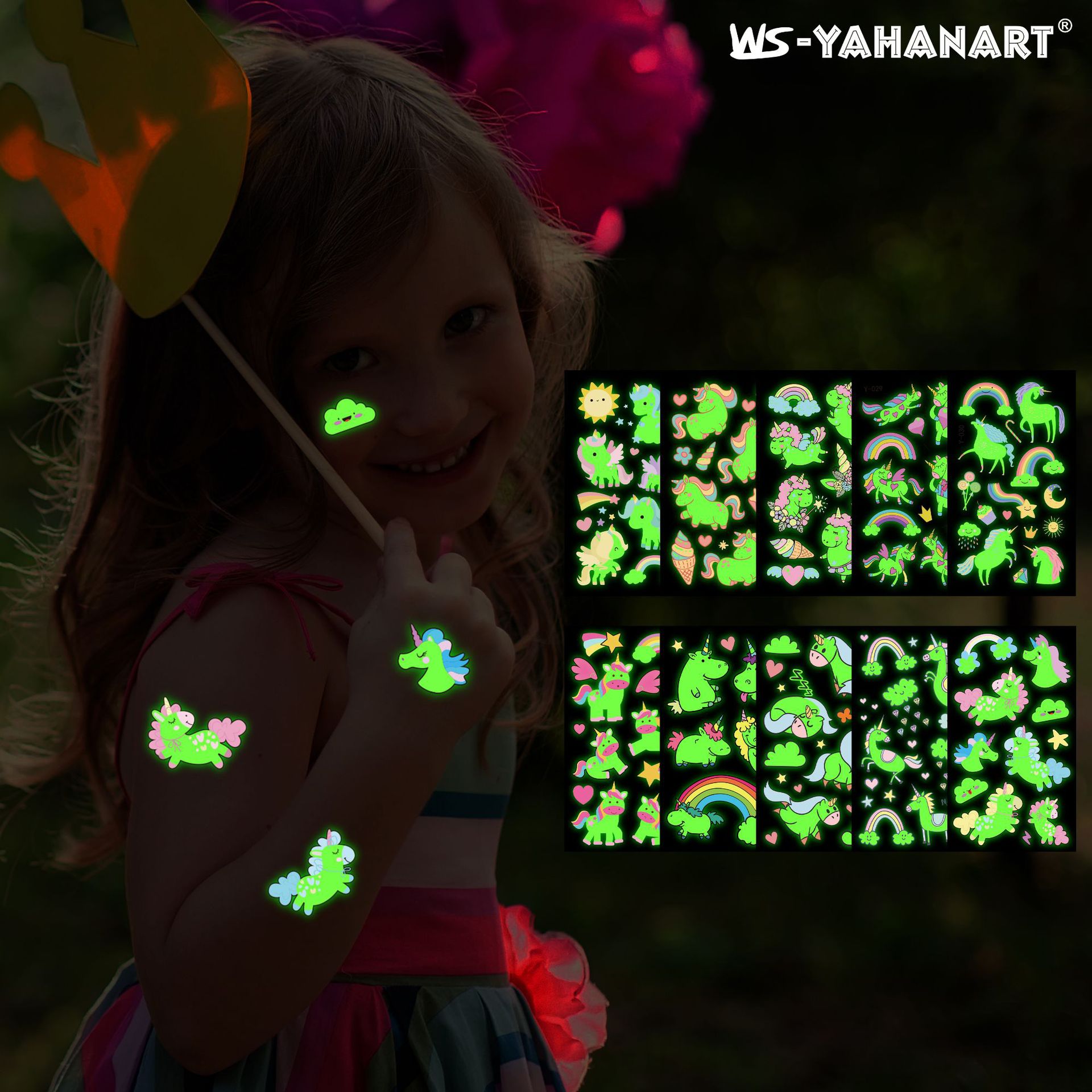 Tatuajes Temporales Luminosos para Niños Impermeables de Papel de Transferencia para Fiestas